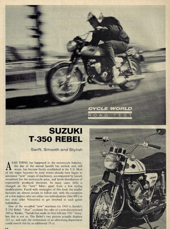 1969 suzuki t350 rebel motorcycle road test with dyno specs 4 pages t 350