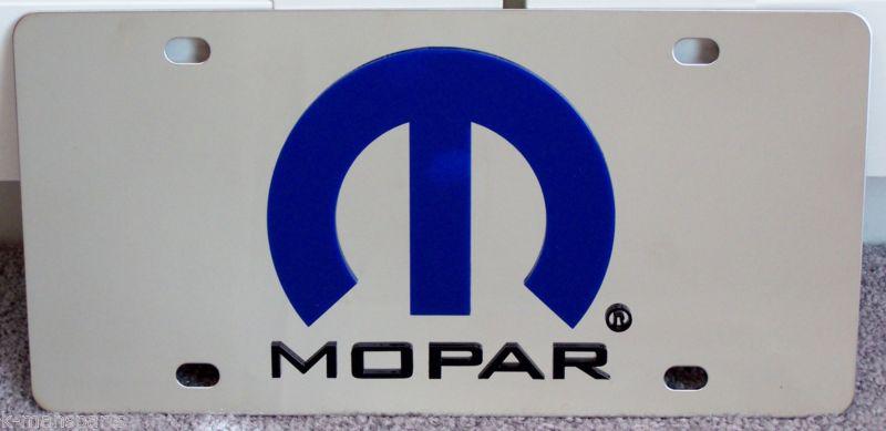 Mopar blue m stainless steel vanity license plate tag dodge chrysler plymouth 