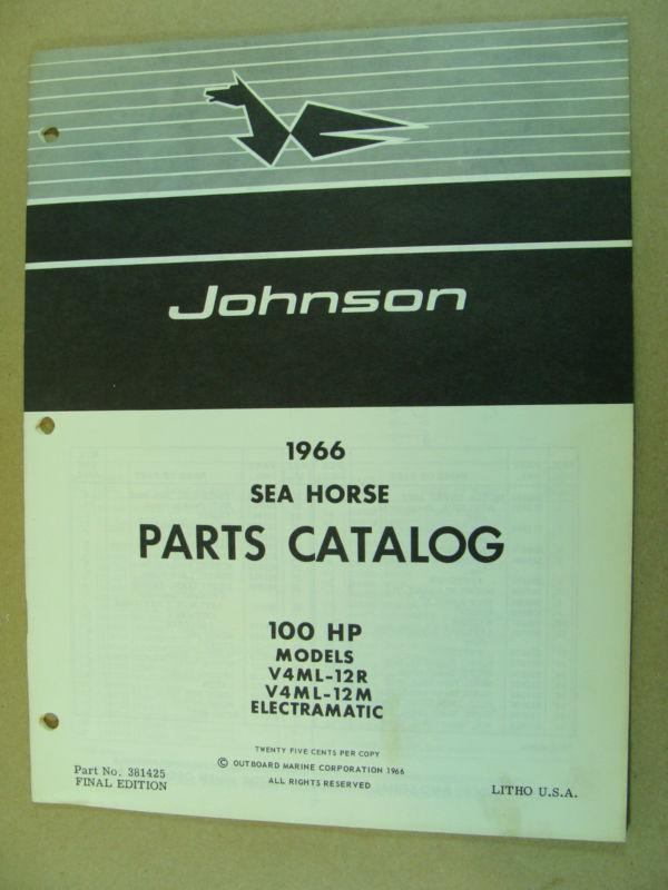 1966 johnson 100 hp v4ml 12r 12m electramatic outboard motor part catalog 381425