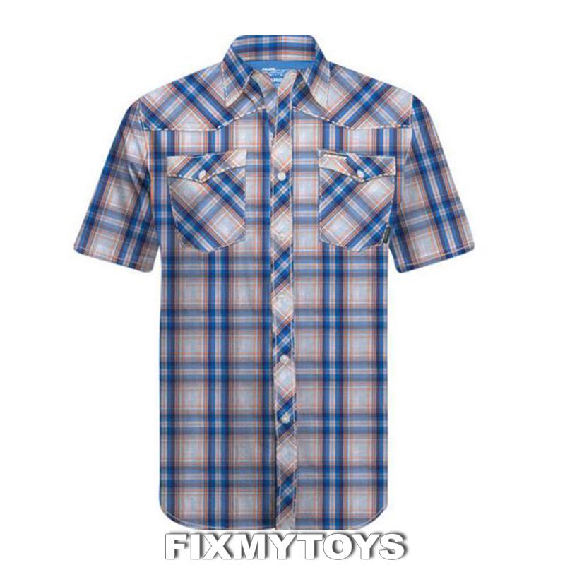 Oem polaris rzr beige w/blue short sleeve plaid shirt sizes s-3xl