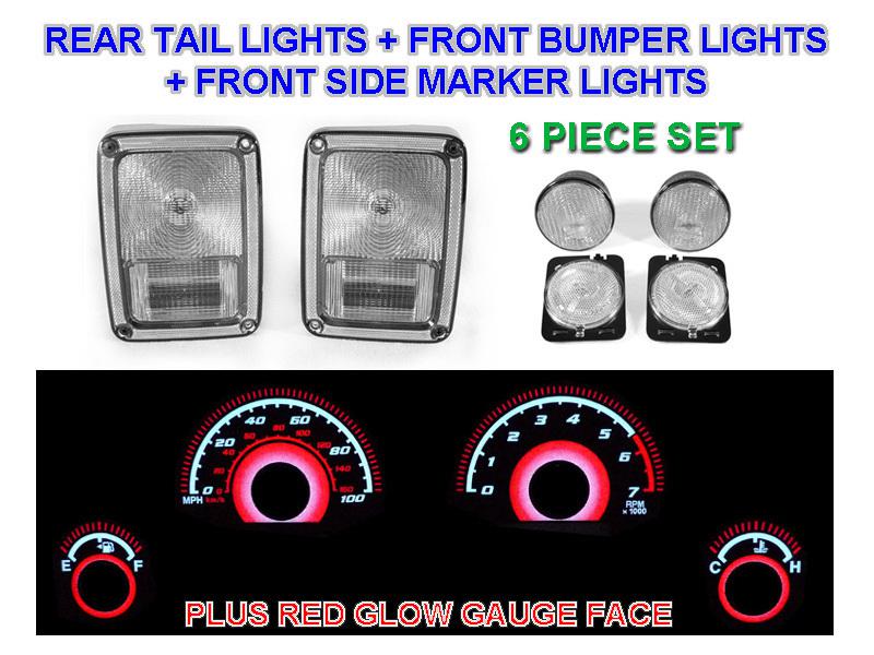 07-12 jeep wrangler jk clear tail+ signal+ side marker lights +red glow gauge