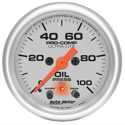 Autometer ultra-lite electrical oil pressure gauge 2 1/16" dia silver face 4352