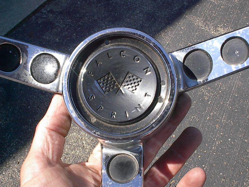 63-65 ford falcon sprint horn button good chrome vintage steering wheel