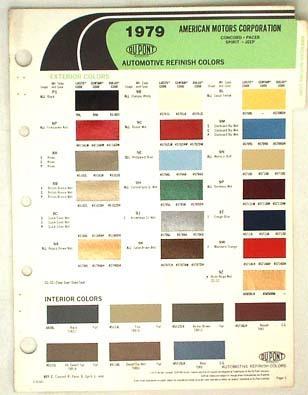 1979 amc dupont color paint chip chart jeep pacer  spirit concord