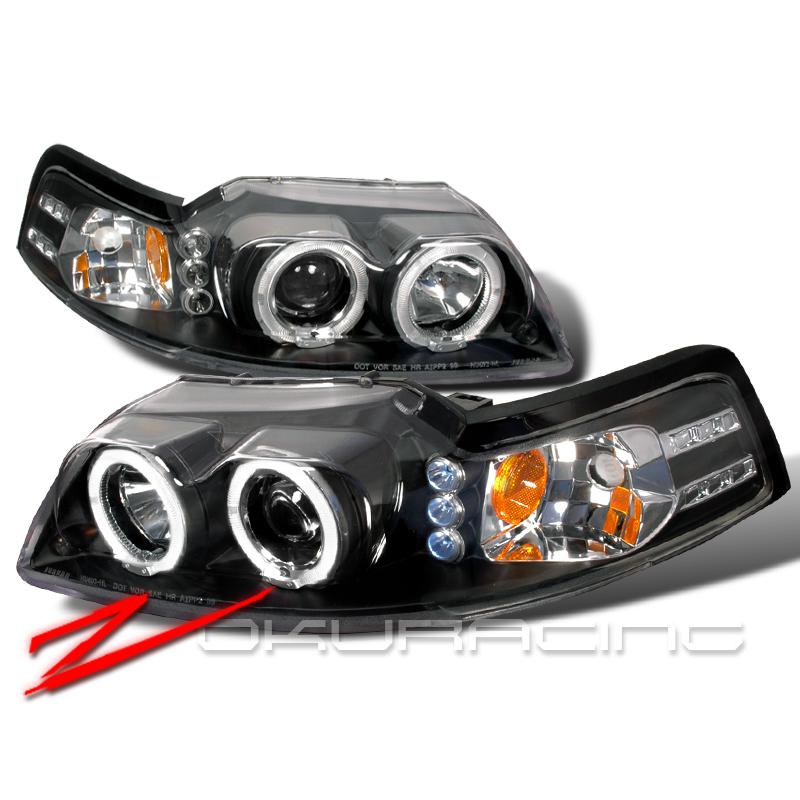 99-04 ford mustang led halo projector headlights black