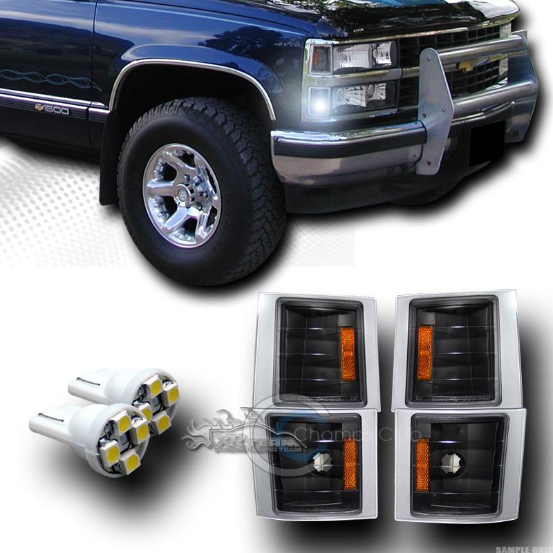 Blk signal corner lights amber k2+4 smd led bulbs 94-98 chevy c10 c/k pickup suv