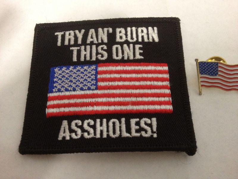  american military patriotic flag with pin motorcycle biker patch  try and burn 