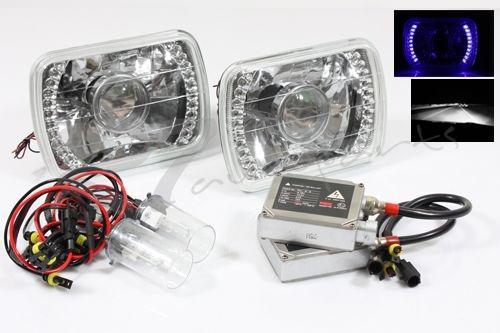 7x6 h6014/h6052/h6054 led blue projector housings+6000k white bi-xenon hid combo