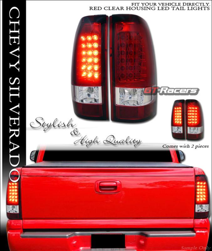 Red clear full led tail lights rear lamp pair jy 2003-2006 chevy silverado truck