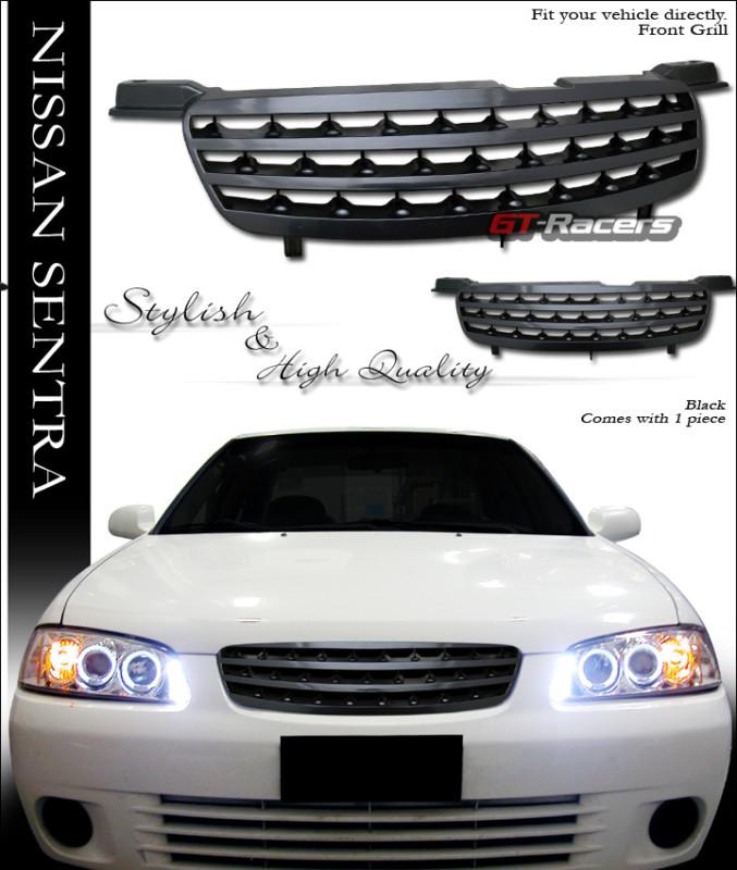 Instant upgrade jdm-r blk abs front hood bumper grill grille 00-03 nissan sentra