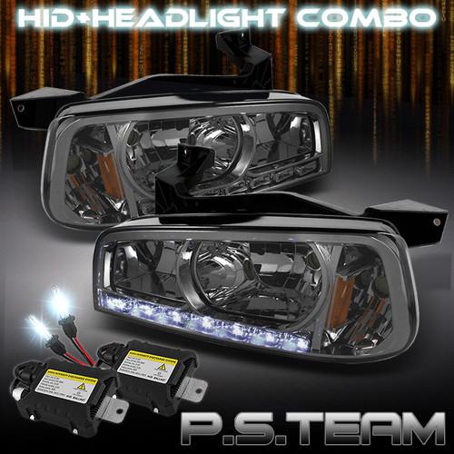 Smoked 06-10 charger 1pc crystal led headlights w/corner+6000k slim ballast hid