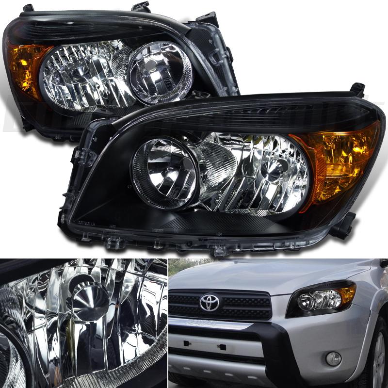 06-08 toyota rav4 sport suv jdm black housing head lights lamps amber signal set