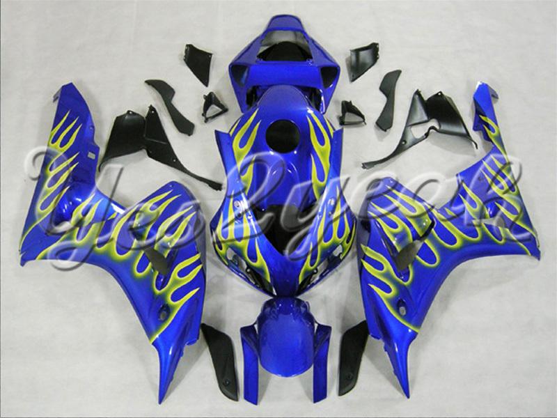 Injection molded fit fireblade cbr1000rr 06 07 yellow flames blue fairing zn060