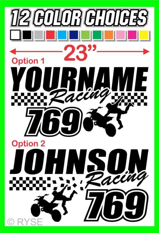 23" custom name racing number flag trailer decal mx atv motocross go kart sx car