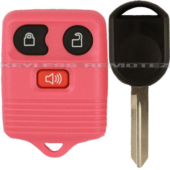 New pink ford keyless remote + uncut transponder ignition chipped key