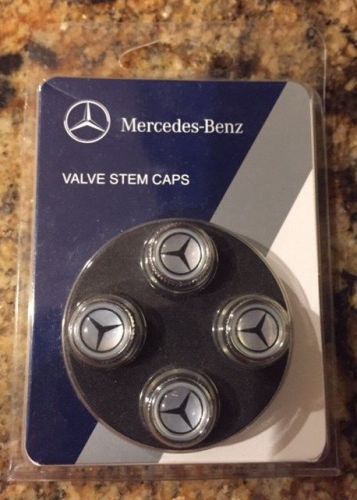 Mercedes-benz genuine tire valve steam cap set, black star on siver caps