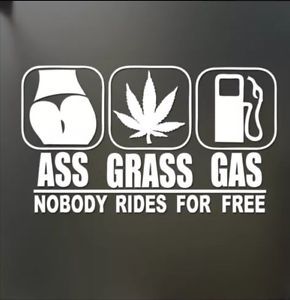 Ass grass or ass no free rides sticker jdm drift funny decal window marijuana