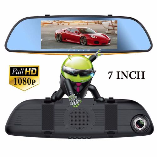 7&#034; android 4.4 car rear view mirror navi gps + 1080p dvr + wifi + backup camera