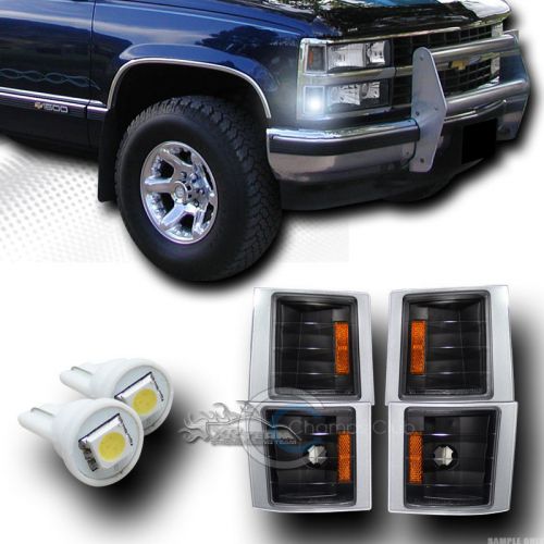 Blk signal corner lights amber k2+1 smd led bulbs 94-00 chevy c10 c/k pickup suv