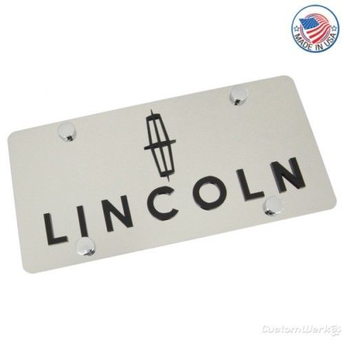 Lincoln logo + name on stainless steel license plate