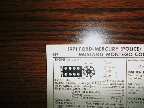 1971 mercury, ford &amp; mustang cobra jet 429 &amp; super cobra jet 429 tune up chart