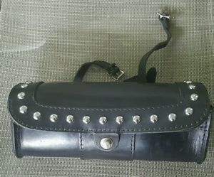 Studded leather motorcycle tool pouch, made in england