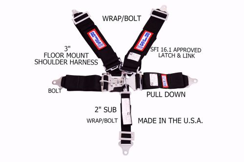 Rjs racing sfi 16.1 latch &amp; link 5 pt floor mount harness black 1130201