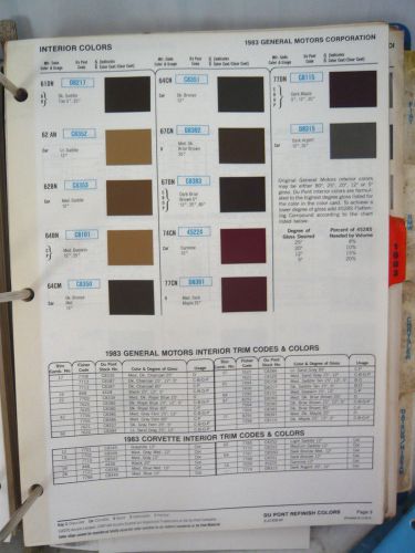 1983 general motors color chips world color sheet dupont refinish 83 information