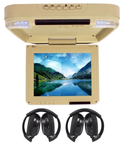 Tview t127dvfd 12.1&#034; tan overhead dvd/usb/sd car monitor + 2 wireless headsets