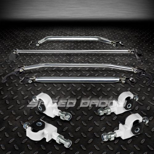 Front+rear upper+lower strut bars+white 4pc camber adjuster kit 90-01 integra dc