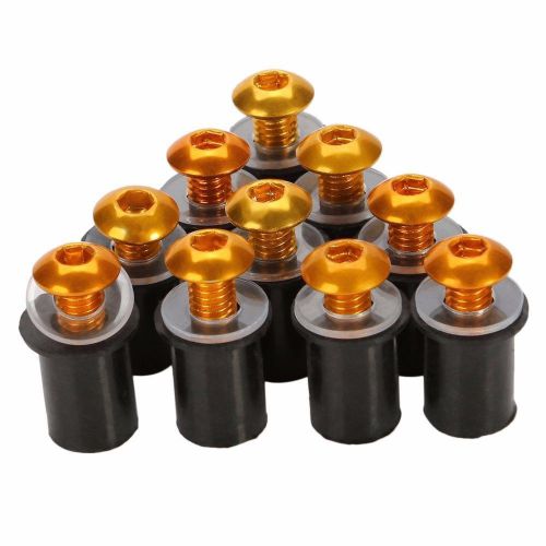 10pcs gold windscreen bolts windshield fastener bush m5 5mm screw 10mm well nuts