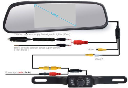 4.3&#034; tft lcd monitor car rear view system backup reverse camera kit night vision