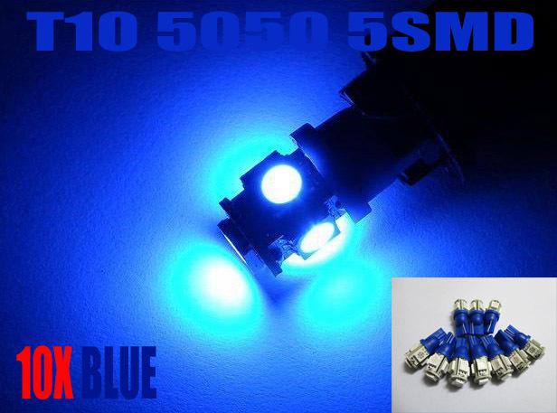 10x blue t10 wedge 5-smd led step/ courtesy lights bulbs 168 2827 927 194 #hf11