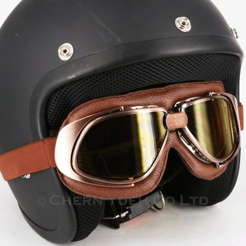 Helmet steampunk motorcycle flying goggles vintage pilot biker uv yellow lens