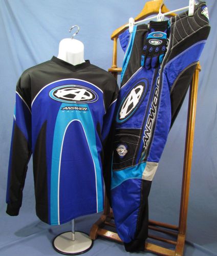 02-03 answer blue motocross mx dirt bike package jersey, pants, gloves new