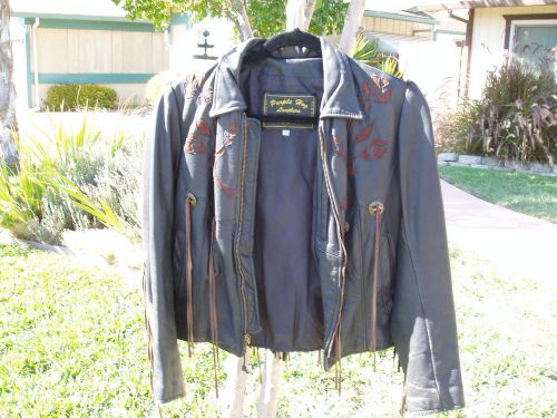 Purple hog women&#039;s leather fringe motorcycle biker jacket usa size 10 + issues