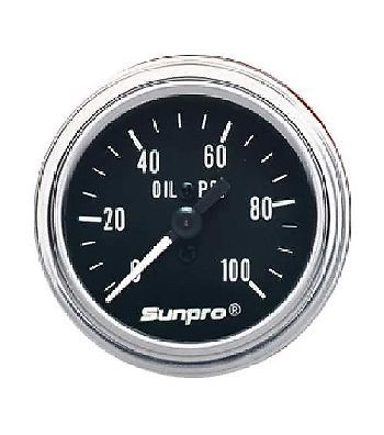 Sunpro 2&#034; mechanical oil pressure gauge black / chrome bezel 0-100 psi cp7977