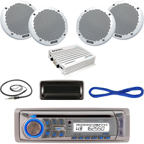 Dual yacht bluetooth stereo, 2x 6&#034;speaker, 400w amplifier, wire, antenna, cover