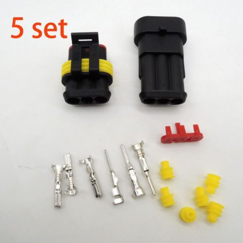 5 sets kit 3 pin amp super seal waterproof electrical wire connector plug car