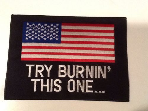 Large try burnin&#039; flag 9&#034; sew on patch biker vest jacket