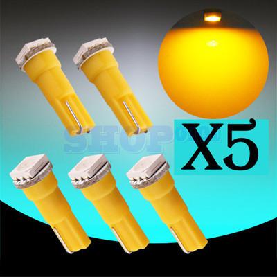 5pcs t5 1 smd 5050 yellow amber dashboard wedge signal 1 led car light bulb lamp