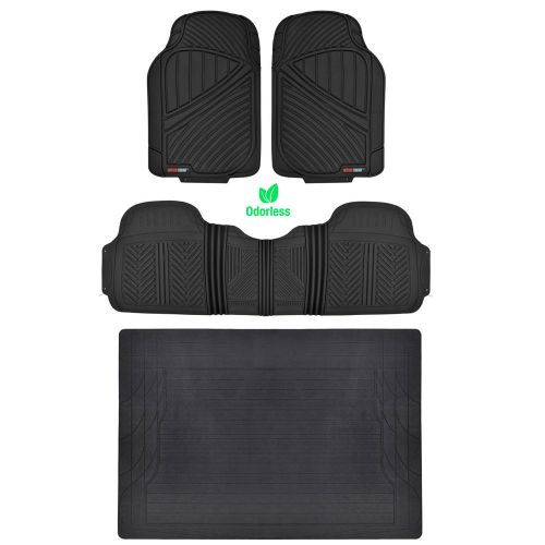 Tough weather motortrend 4pc rubber floor mats &amp; liner heavy duty - black