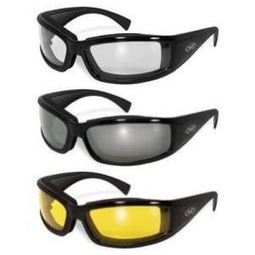 Set of (3) stray cats motorcycle glasses sunglasses smoked clear yellow new