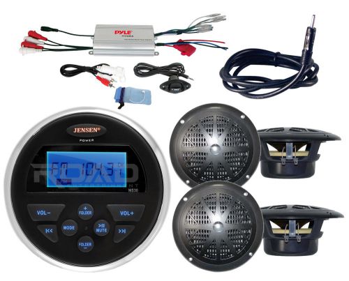 Jensen marine usb aux am fm radio,800w amplifier,4 black 4&#034;boat speakers,antenna