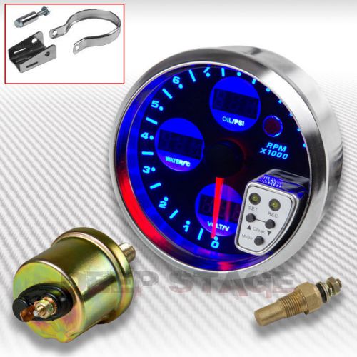 4&#034; 4-in-1 sweep rpm tachometer+digital water temp+oil pressure+volt+shift light