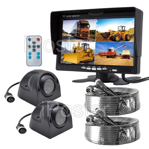 7&#034; quad monitor+2x side view parking ccd camera 4pin nightvision waterproof kit