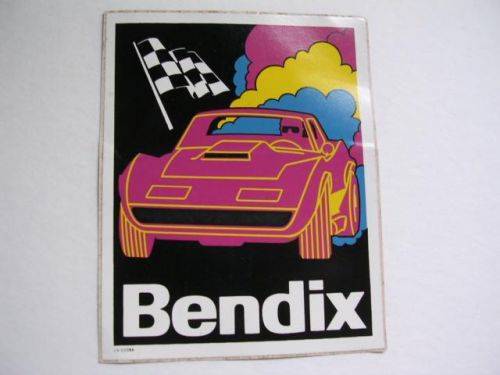 Vintage bendix (brakes) w/ corvette unused 3 1/2&#034; x 4 3/8&#034; decal prentice prod&#039;s