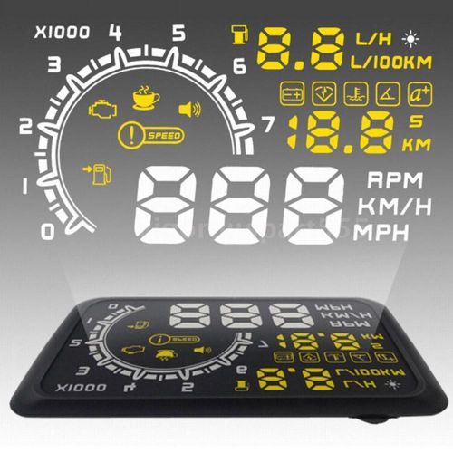 5.5&#034; car hud head up display km/h&amp;mph speeding warning obdii project system w4x6