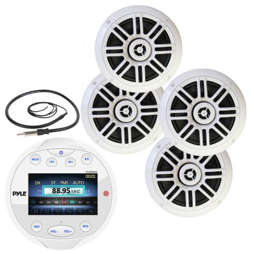 4 marine 6.5&#034; speaker set, pyle bluetooth usb am fm aux marine radio &amp; antenna