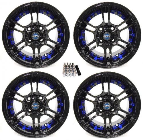 Madjax 10&#034; mirage black/blue golf cart wheels/rims ez-go &amp; club car